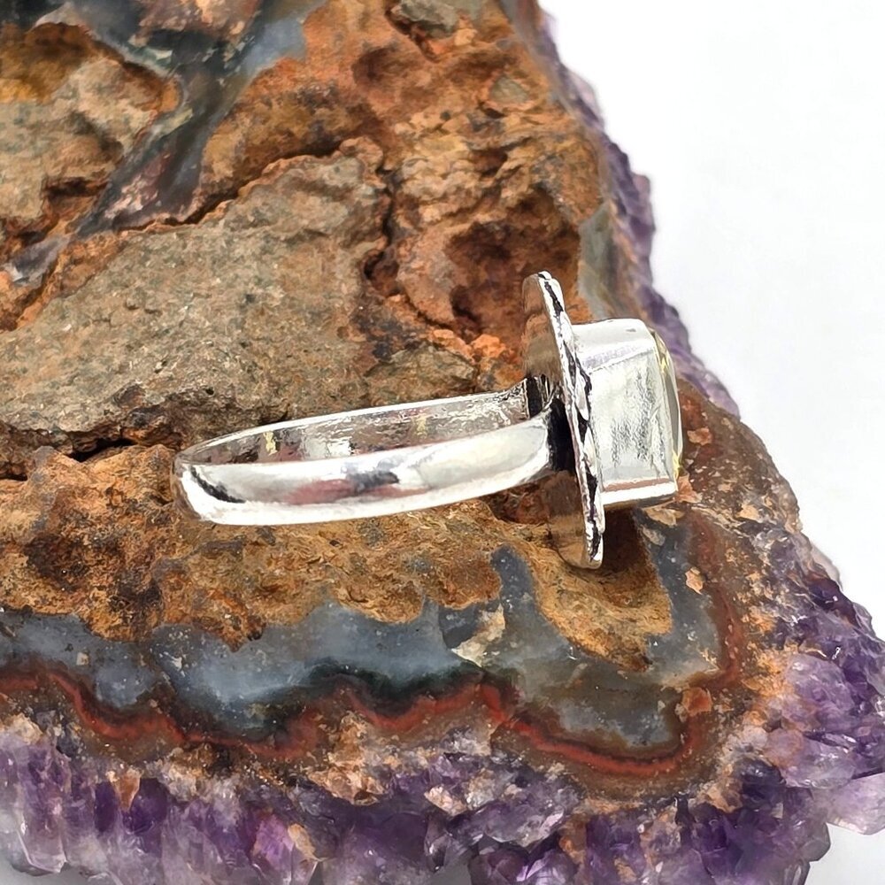 925 Sterling Silver Plt Square Citrine Ring Size 10 Bezel Setting Fine Jewelry - Picture 5 of 6